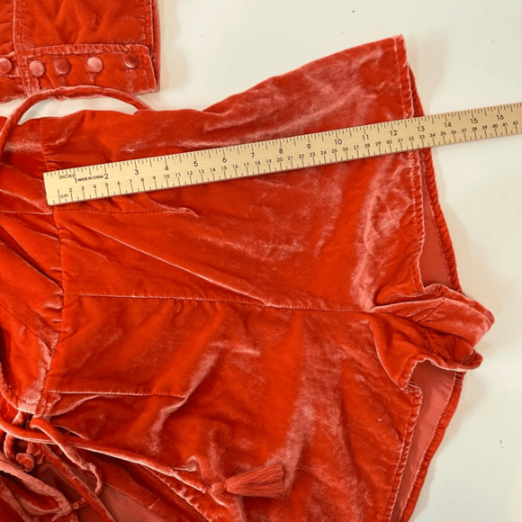 Free People Viola Velvet Romper Size S Orange Long Sleeve Tassels Boho Festival - Picture 8 of 15